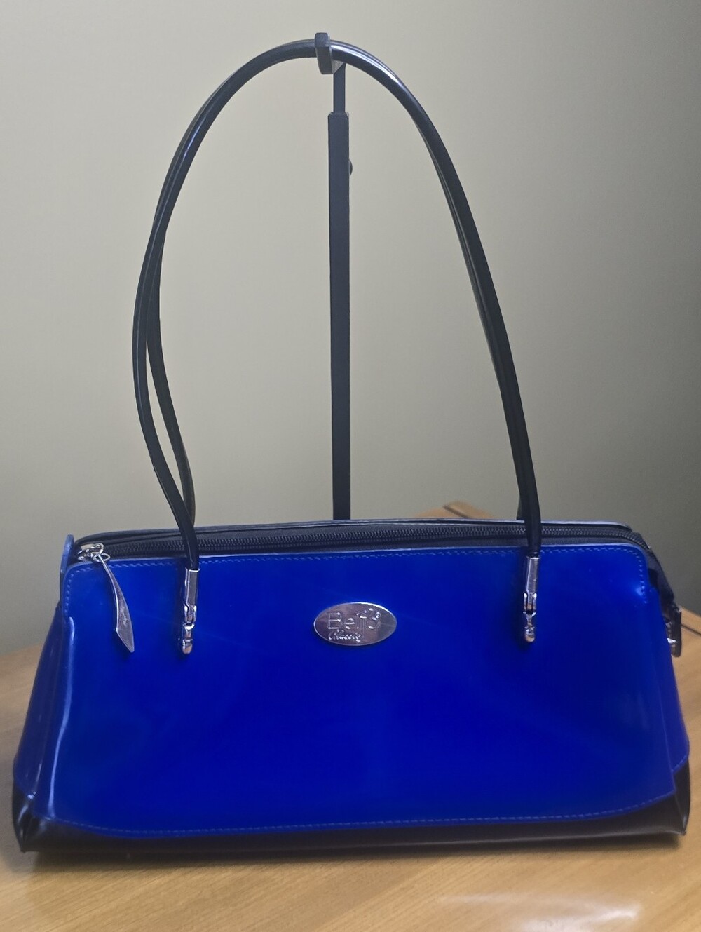 Beijo Royal Blue And Black Patent Handbag
